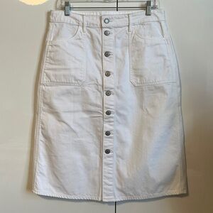 White Button-Down A-Line Denim Skirt, Size 8